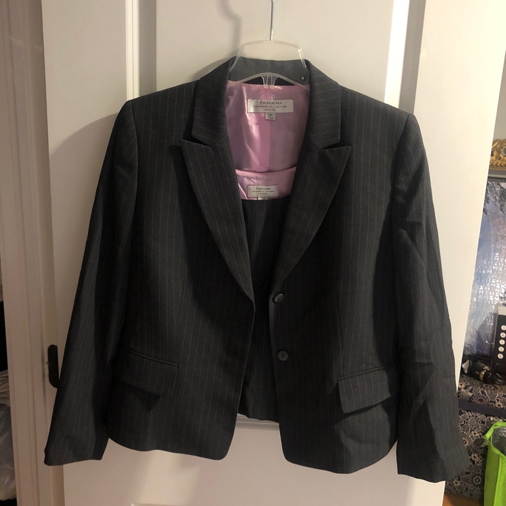 Charcoal Grey Pinstripe 3-piece Skirt Suit